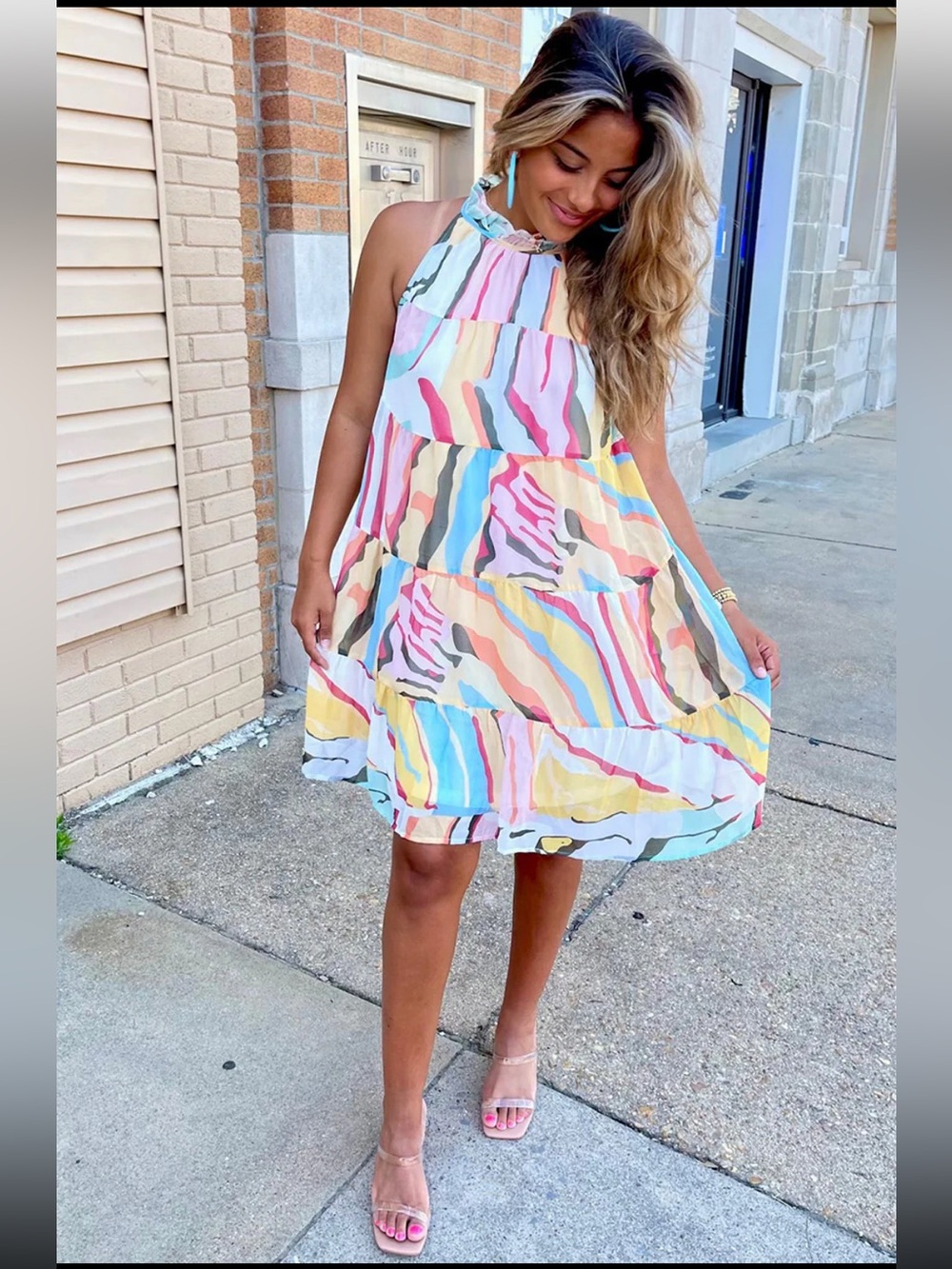 NWT Living in a Dream Halter Dress Boutique Pink Multi Size Medium